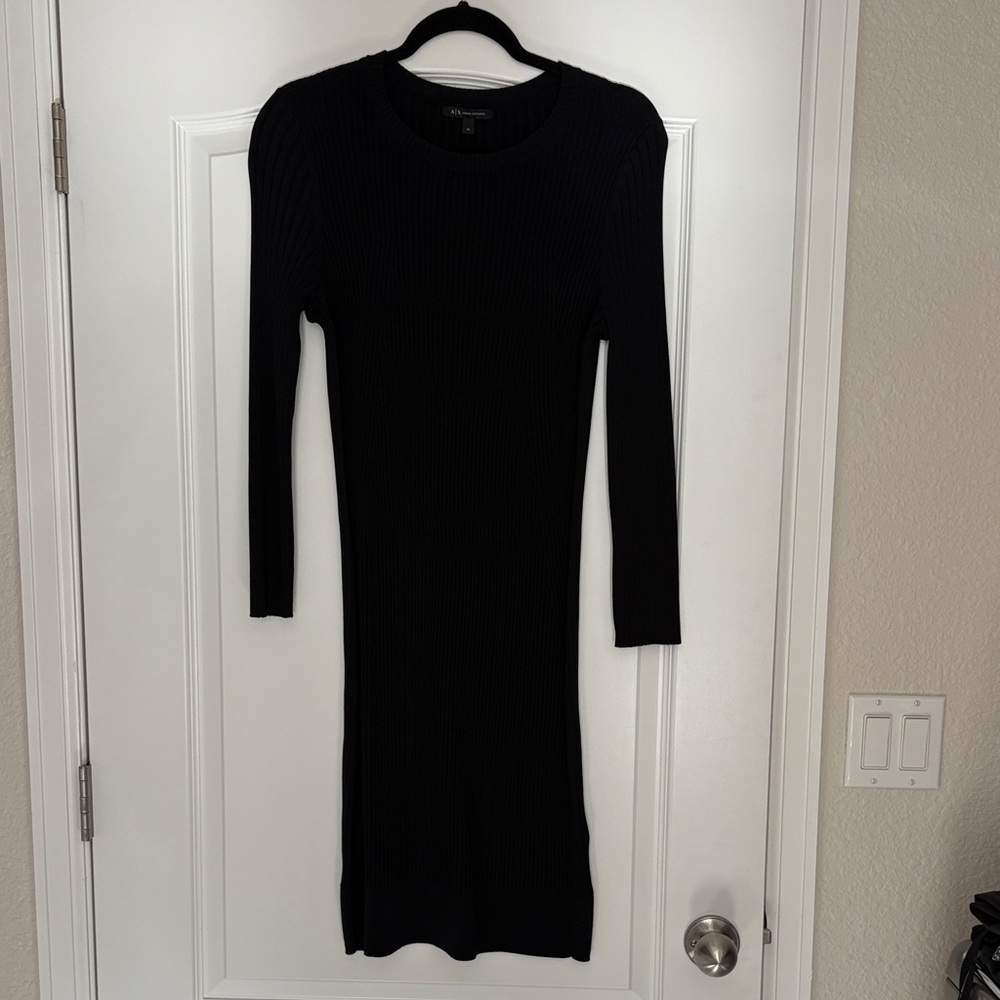 Armani Exchange Ribbed Black Long Sleeve Dress